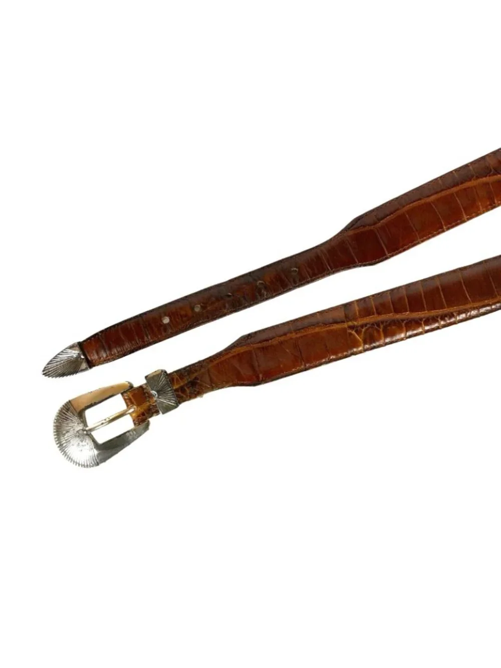 Onyx by Brighton Mens Ranger Belt Sz 48 Brown Leather Moc Croc Silvertone Buckle